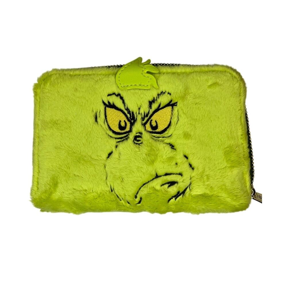 Loungefly Dr. Seuss The Grinch Fuzzy Green Zip Around Wallet NWOT